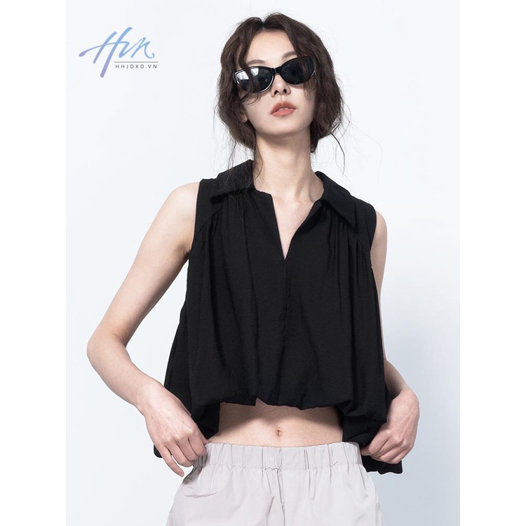 Hàng Mới Về Mới Áo Sơ Mi Mỏng Không Tay Dáng Suông Xếp Ly Đơn Giản Dễ Phối Đồ Mùa Hè