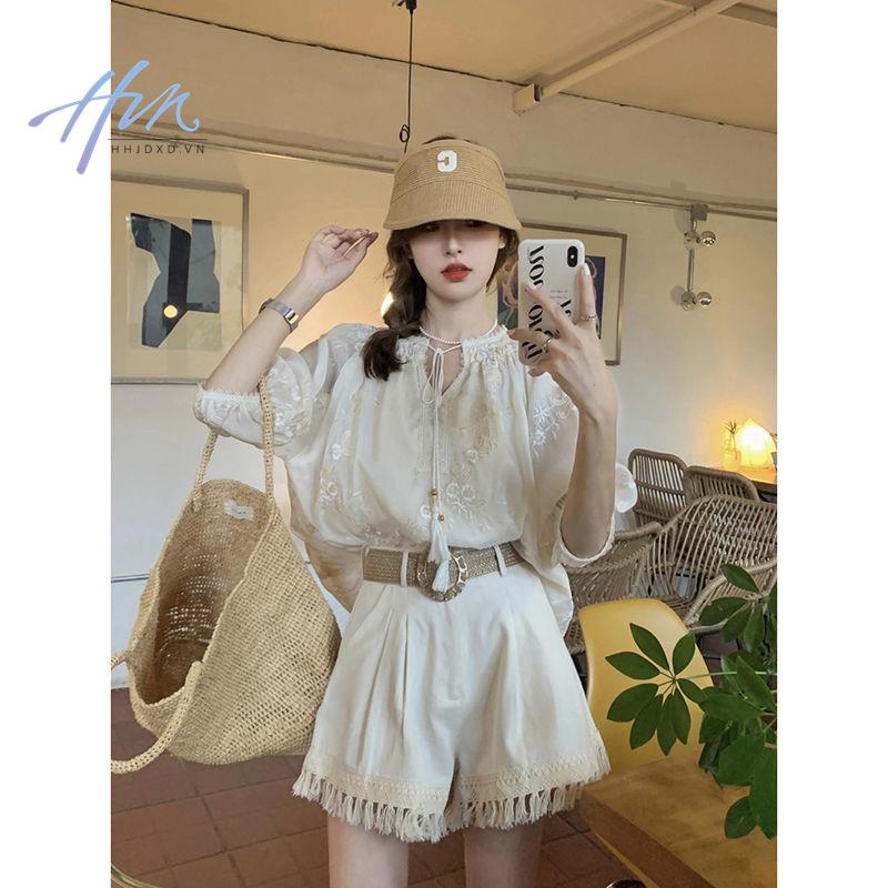 Áo Kiểu Tay Phồng Cổ Chữ V Chống Nắng Thêu Họa Tiết Thời Trang Mùa Hè 2023 Cho Nữ