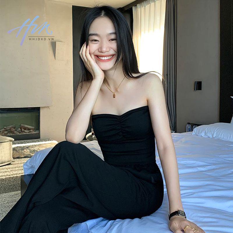 Áo Ống Ngắn Ôm Dáng Có Đệm Ngực Màu Đen Ngọt Ngào Quyến Rũ Thời Trang Mùa Hè Cho Nữ