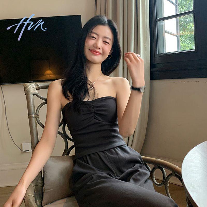 Áo Ống Ngắn Ôm Dáng Có Đệm Ngực Màu Đen Ngọt Ngào Quyến Rũ Thời Trang Mùa Hè Cho Nữ