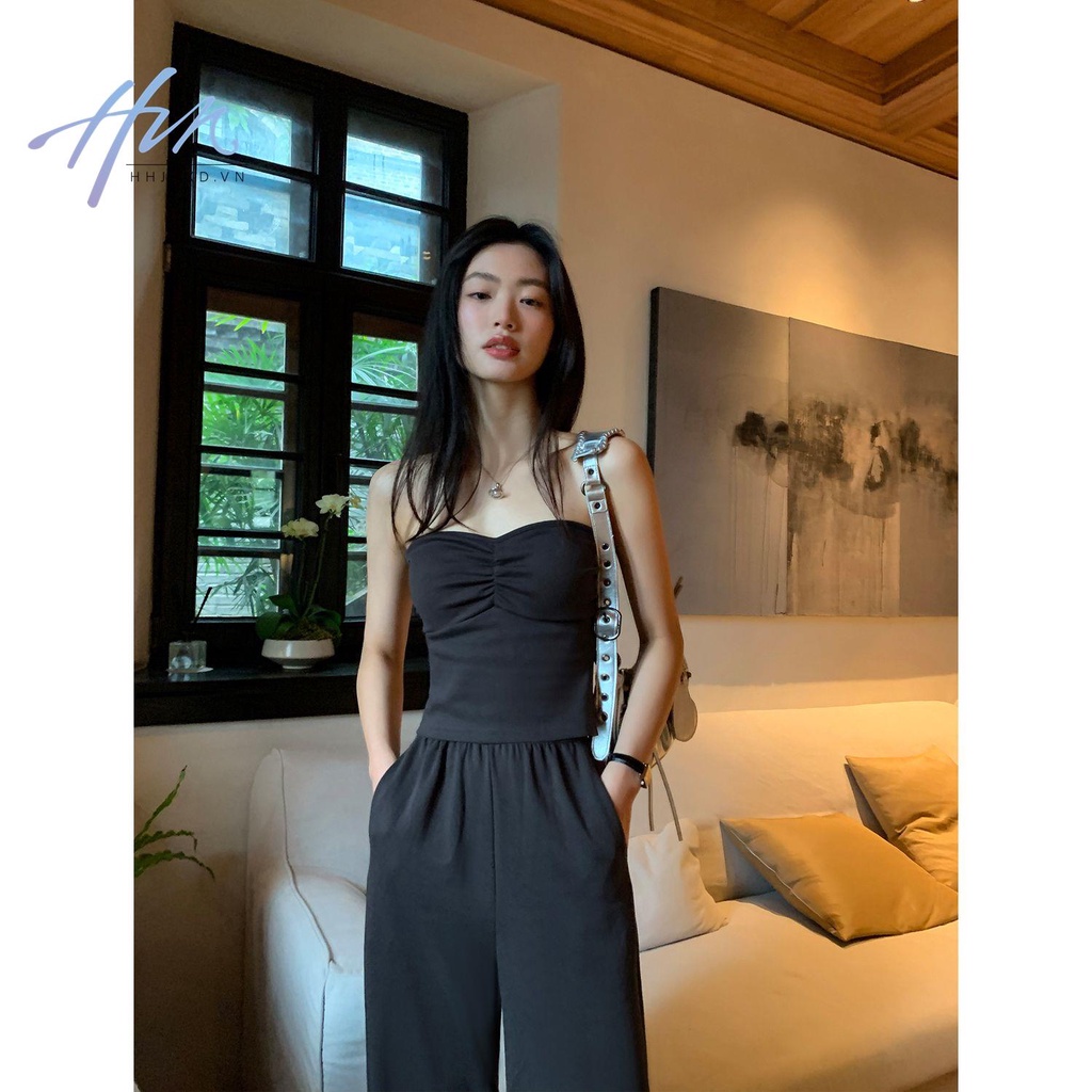 Áo Ống Ngắn Ôm Dáng Có Đệm Ngực Màu Đen Ngọt Ngào Quyến Rũ Thời Trang Mùa Hè Cho Nữ