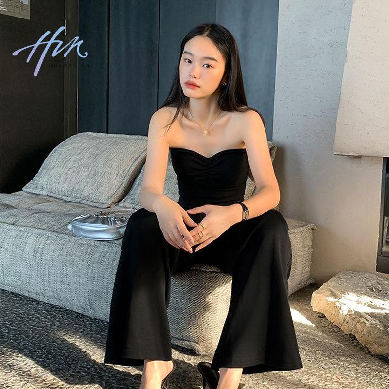 Áo Ống Ngắn Ôm Dáng Có Đệm Ngực Màu Đen Ngọt Ngào Quyến Rũ Thời Trang Mùa Hè Cho Nữ