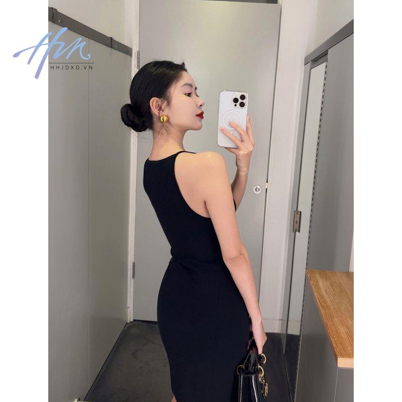 Đầm Hai Dây Dáng Ôm Màu Đen Thời Trang Mùa Xuân 2023 Quyến Rũ Cho Nữ