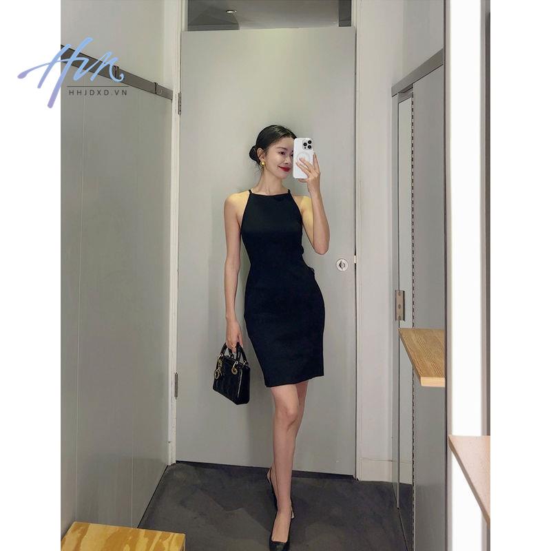 Đầm Hai Dây Dáng Ôm Màu Đen Thời Trang Mùa Xuân 2023 Quyến Rũ Cho Nữ