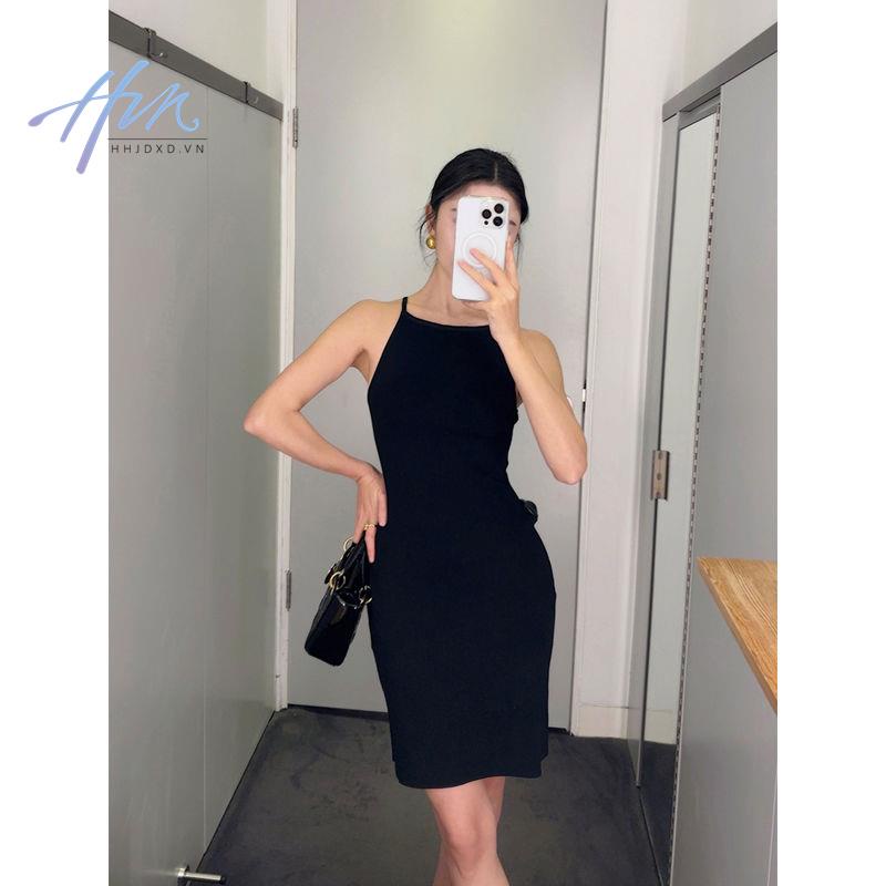 Đầm Hai Dây Dáng Ôm Màu Đen Thời Trang Mùa Xuân 2023 Quyến Rũ Cho Nữ