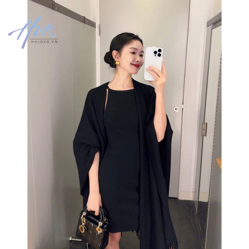 Đầm Hai Dây Dáng Ôm Màu Đen Thời Trang Mùa Xuân 2023 Quyến Rũ Cho Nữ
