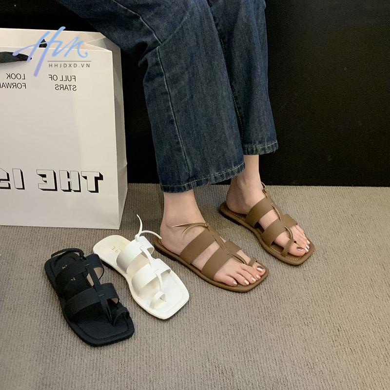 Dép Sandal Đế Bằng Mũi Vuông Phong Cách Roman Mẫu Mới 2023 Thời Trang Xuân Hè Cho Nữ