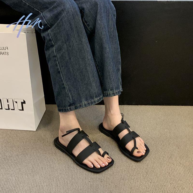 Dép Sandal Đế Bằng Mũi Vuông Phong Cách Roman Mẫu Mới 2023 Thời Trang Xuân Hè Cho Nữ