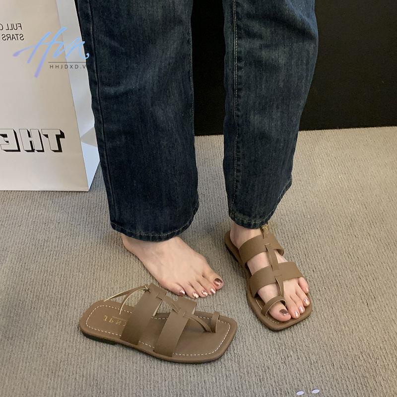 Dép Sandal Đế Bằng Mũi Vuông Phong Cách Roman Mẫu Mới 2023 Thời Trang Xuân Hè Cho Nữ