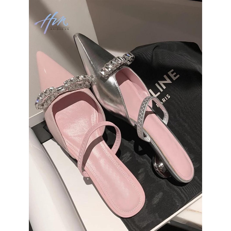 Giày Sandal Mũi Nhọn Hở Ngón Đính Đá Thời Trang Mùa Hè Dành Cho Nữ