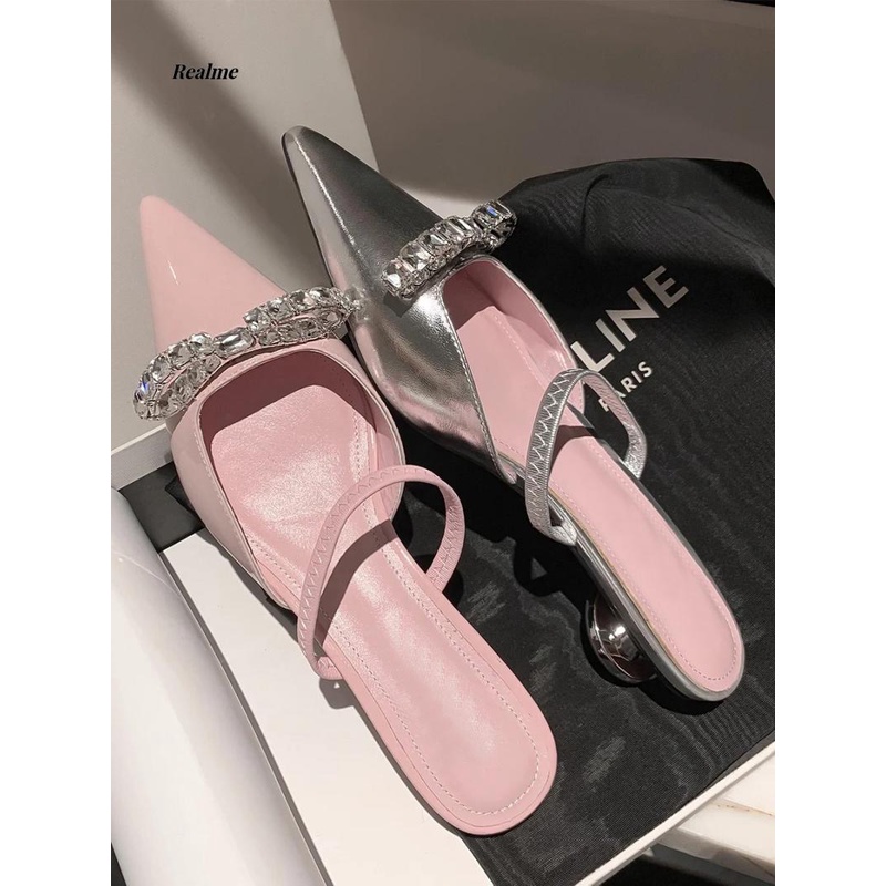Giày Sandal Mũi Nhọn Hở Ngón Đính Đá Thời Trang Mùa Hè Dành Cho Nữ