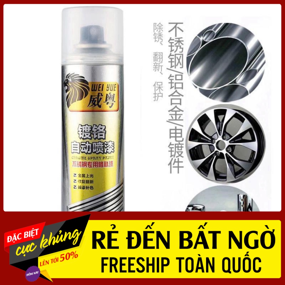 Chai sơn xịt mạ Chrome 350ml màu inox crom bạc dùng cho kim loại, ô tô, xe máy