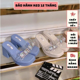Dép gót đúp 7 phân quai mica phối charm đá siêu xinh