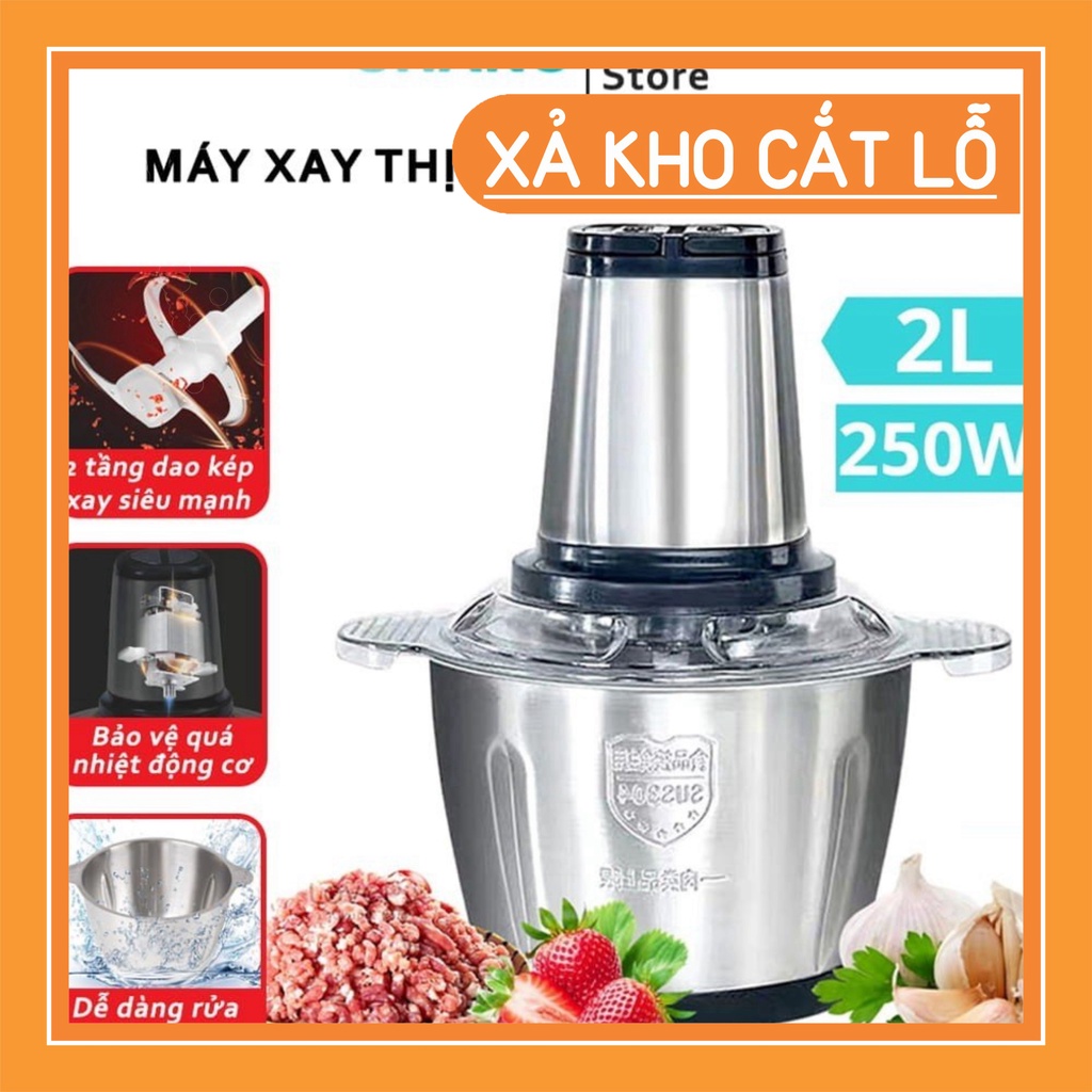 Máy Xay Thịt Đa Năng Cối INOX 304, 2L Công Suất 300W 4 Lưỡi Kép - Cối xay thực phẩm, rau củ