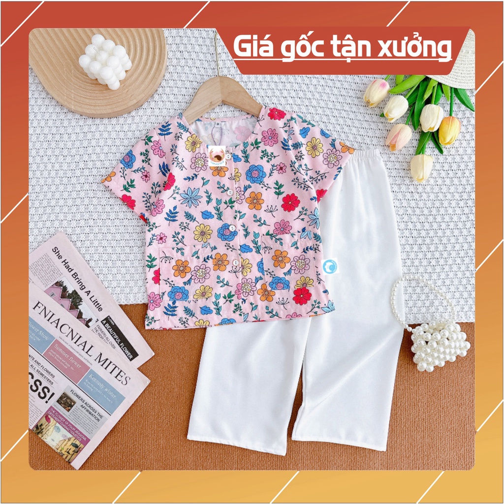 Bộ đồ bà ba-Mẫu in hoa cho bé gái chất vải lụa mềm mát từ 8kg đến 26kg-HOÀNG NAM KIDS