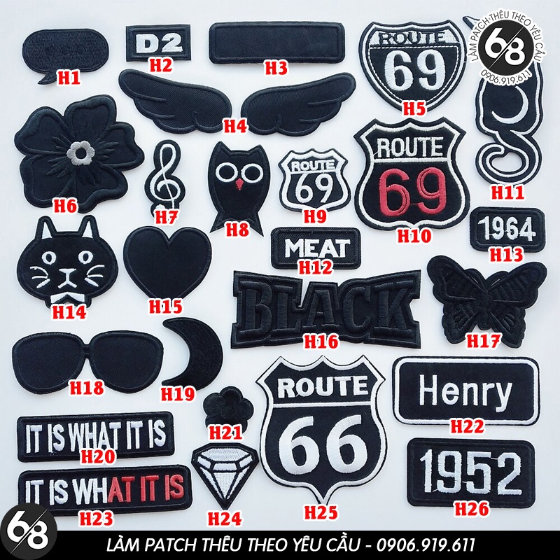 Sticker ủi nhiệt thêu logo hình thời trang dán trắng đen lạ độc đáo dễ thương cute- Patch ủi quần áo balo H49