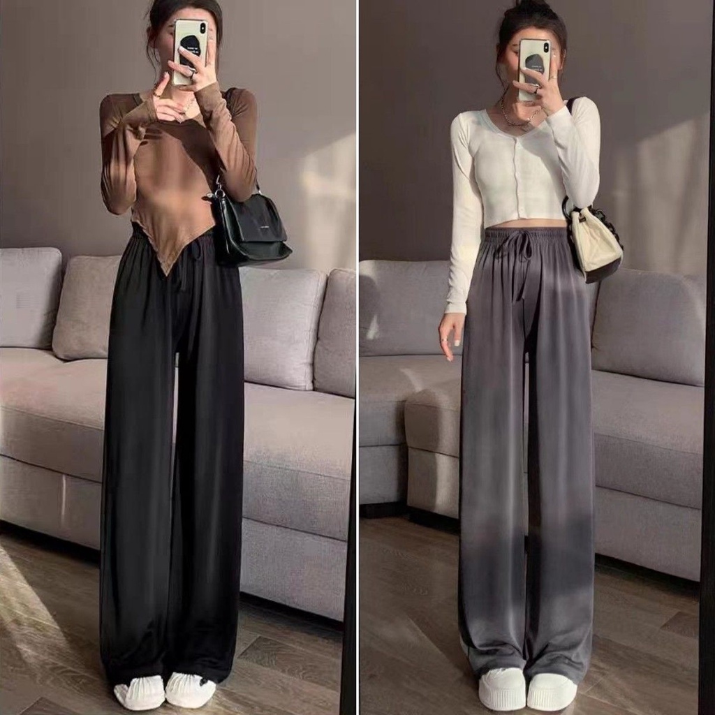 Jiashucheng Quần Dài Vải Lụa Lạnh Ammonia Siêu Nhẹ Chống Nhăn Thời Trang Mùa Hè Cho Nữ