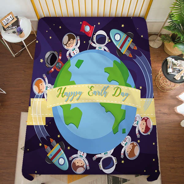 Ga Trải Giường Họa Tiết Phi Hành Gia Hoạt Hình Cho Bé