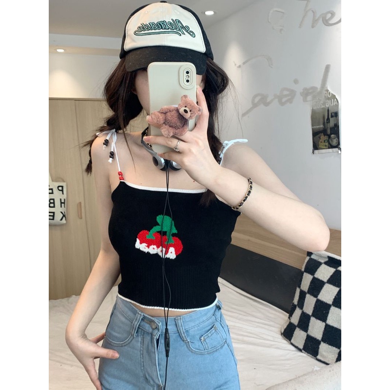 Jiashucheng Áo Hai Dây Dệt Kim Ôm Dáng Thêu Họa Tiết Đính Hạt Thời Trang Mùa Hè Kiểu Mới Cho Nữ