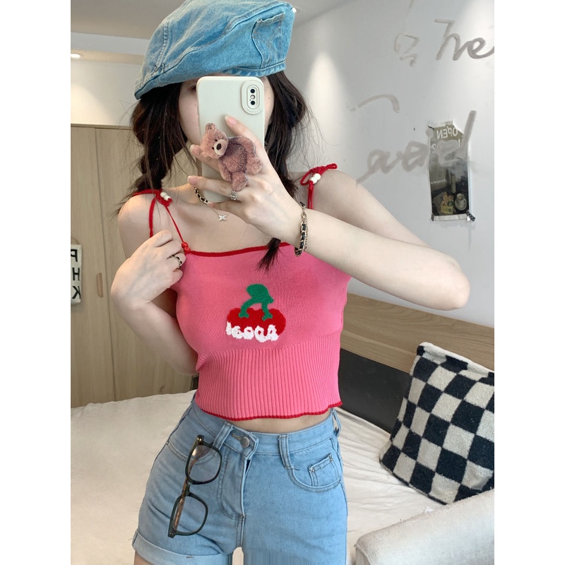 Jiashucheng Áo Hai Dây Dệt Kim Ôm Dáng Thêu Họa Tiết Đính Hạt Thời Trang Mùa Hè Kiểu Mới Cho Nữ