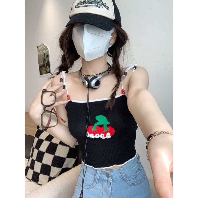 Jiashucheng Áo Hai Dây Dệt Kim Ôm Dáng Thêu Họa Tiết Đính Hạt Thời Trang Mùa Hè Kiểu Mới Cho Nữ