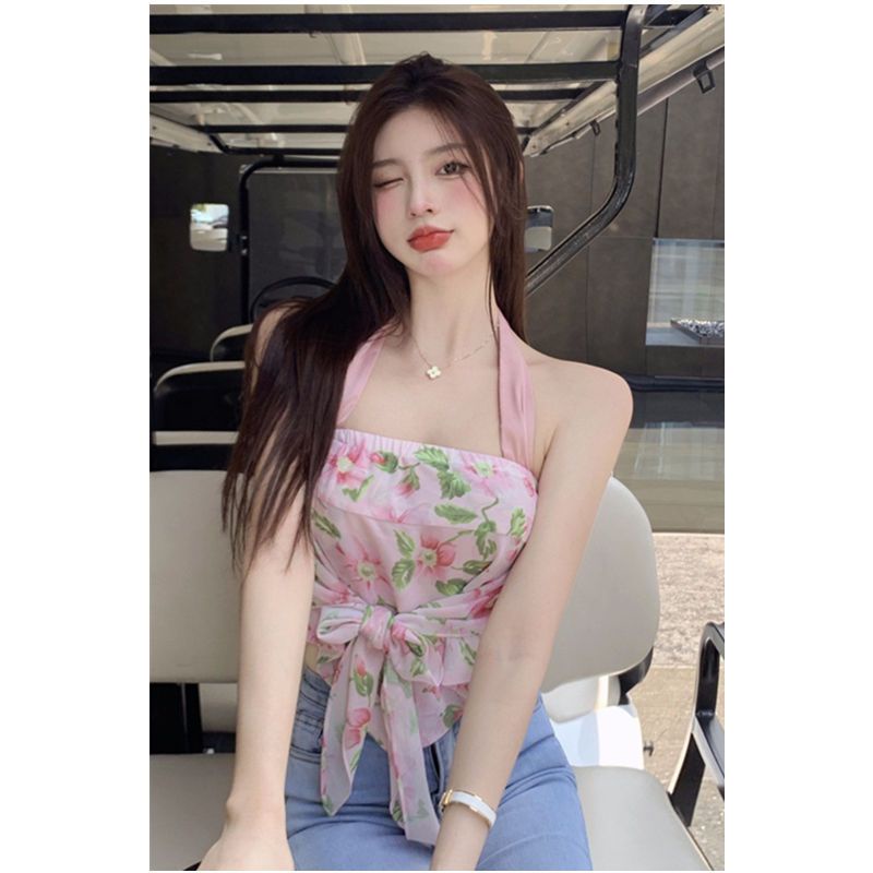 Jiashucheng Áo Ống Hai Dây In Hình Mỏ Neo Màu Trơn Ngọt Ngào Phong Cách Kỳ Nghỉ Cho Bé Gái