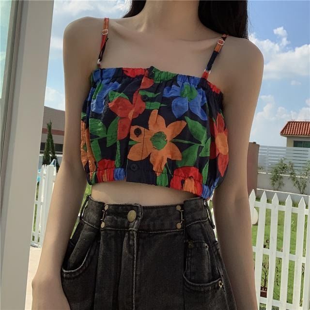 Jiashucheng Áo Ống Sát Nách Dạng Quấn Ngực Ngắn In Họa Tiết Hoa Thời Trang Mùa Hè Phong Cách Hàn Quốc Cho Nữ