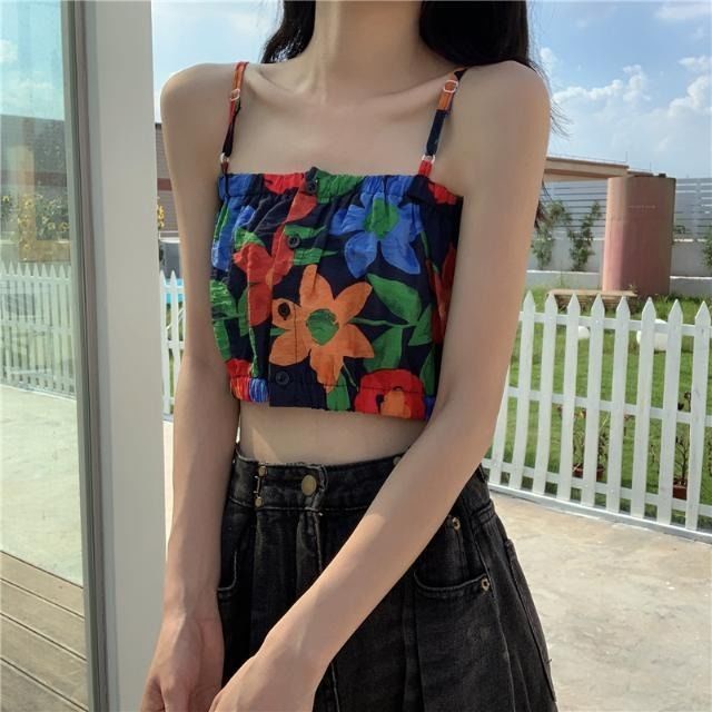 Jiashucheng Áo Ống Sát Nách Dạng Quấn Ngực Ngắn In Họa Tiết Hoa Thời Trang Mùa Hè Phong Cách Hàn Quốc Cho Nữ