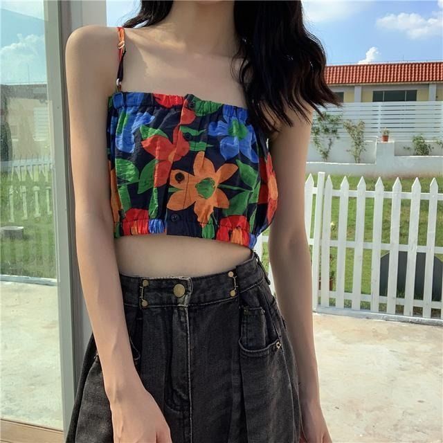 Jiashucheng Áo Ống Sát Nách Dạng Quấn Ngực Ngắn In Họa Tiết Hoa Thời Trang Mùa Hè Phong Cách Hàn Quốc Cho Nữ