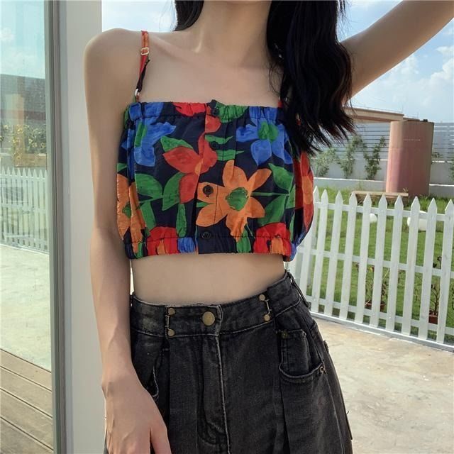 Jiashucheng Áo Ống Sát Nách Dạng Quấn Ngực Ngắn In Họa Tiết Hoa Thời Trang Mùa Hè Phong Cách Hàn Quốc Cho Nữ