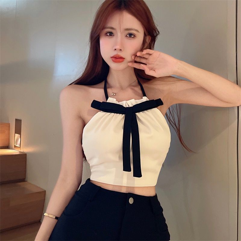 Jiashucheng Áo Sát Nách Cổ Yếm Hở Lưng Cột Nơ Thanh Lịch Quyến Rũ Cho Nữ