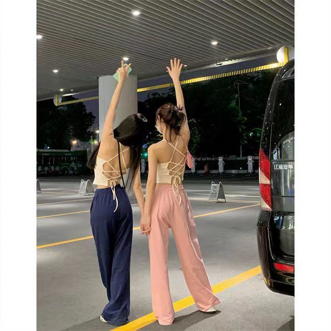 Jiashucheng Áo Hai Dây Ngắn Ôm Dáng Cột Dây In Họa Tiết Ngọt Ngào Thời Trang Kiểu Pháp Cho Nữ