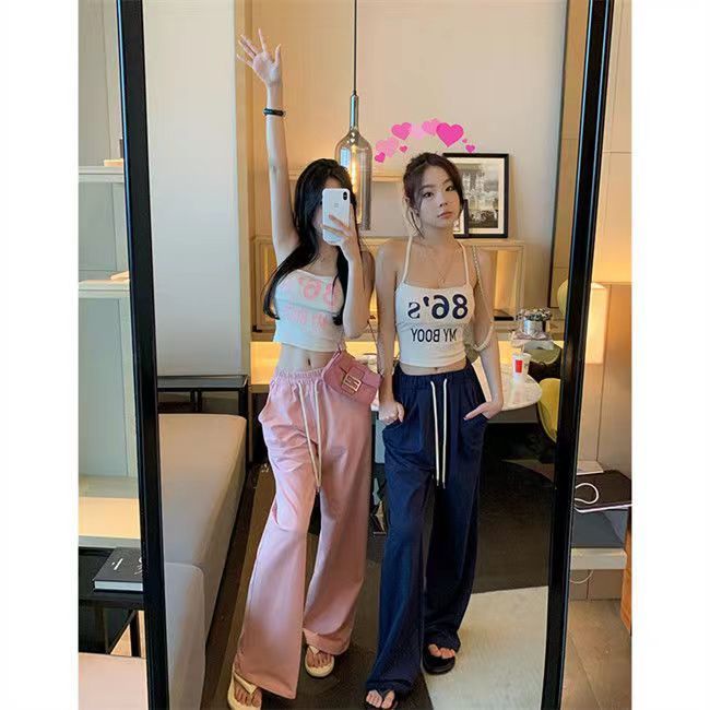 Jiashucheng Áo Hai Dây Ngắn Ôm Dáng Cột Dây In Họa Tiết Ngọt Ngào Thời Trang Kiểu Pháp Cho Nữ