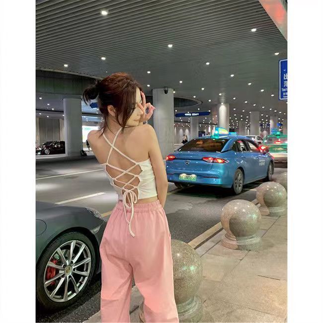 Jiashucheng Áo Hai Dây Ngắn Ôm Dáng Cột Dây In Họa Tiết Ngọt Ngào Thời Trang Kiểu Pháp Cho Nữ