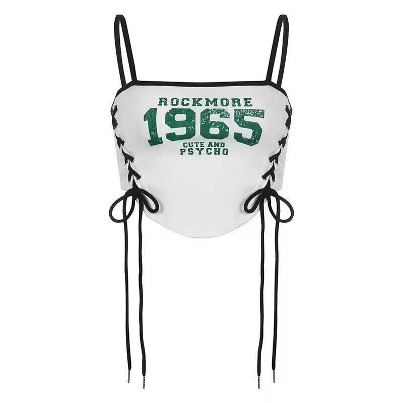 Jiashucheng Áo Hai Dây Thể Thao Dáng Ngắn Cột Dây Eo In Họa Tiết Phong Cách Hàn Quốc Thời Trang Mùa Hè