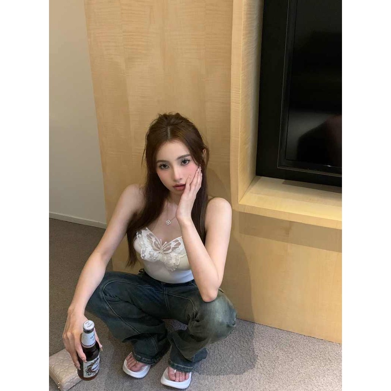 Jiashucheng Áo Ống Sát Nách Dáng Ngắn Ôm Sát Màu Trắng Ngọt Ngào Thời Trang Mùa Hè Cho Nữ