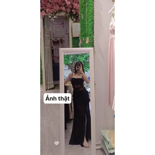 Váy 2s màu đen xẻ tà cực tôn dáng