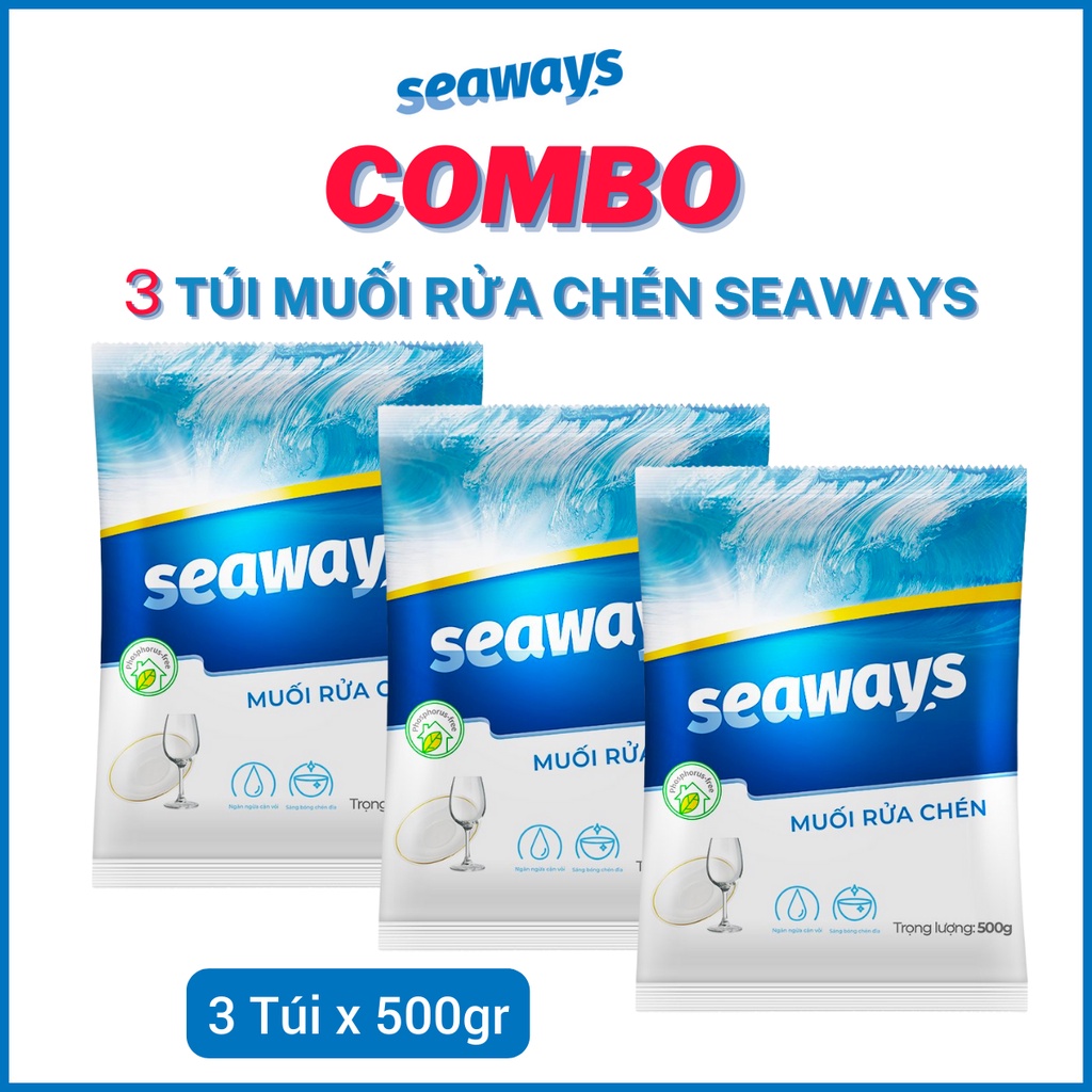 Combo 3 Túi Muối Rửa Chén - Muối Làm Mềm Nước Seaways - Túi 500gr