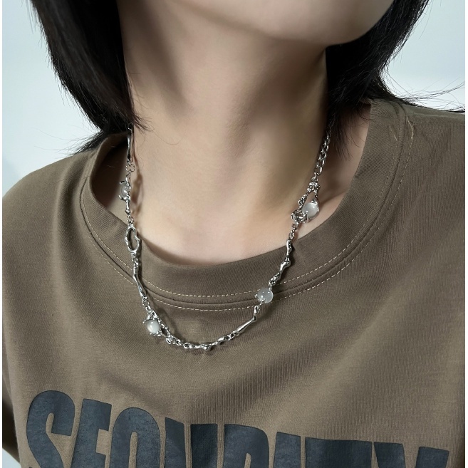 Vòng cổ Thép Titan Hai Lớp Tua Rua Phong Cách Hip Hop Phổ Biến Cho Nữ