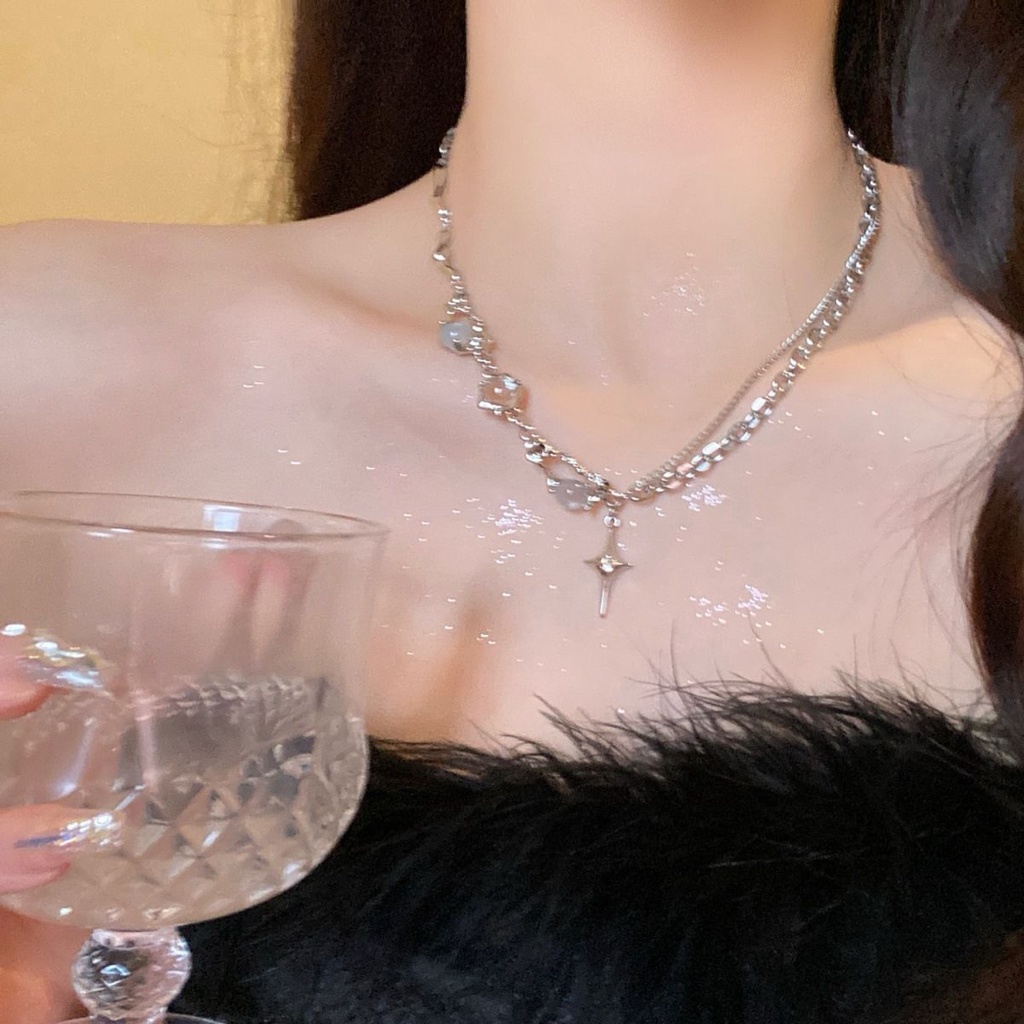 Vòng cổ Thép Titan Hai Lớp Tua Rua Phong Cách Hip Hop Phổ Biến Cho Nữ