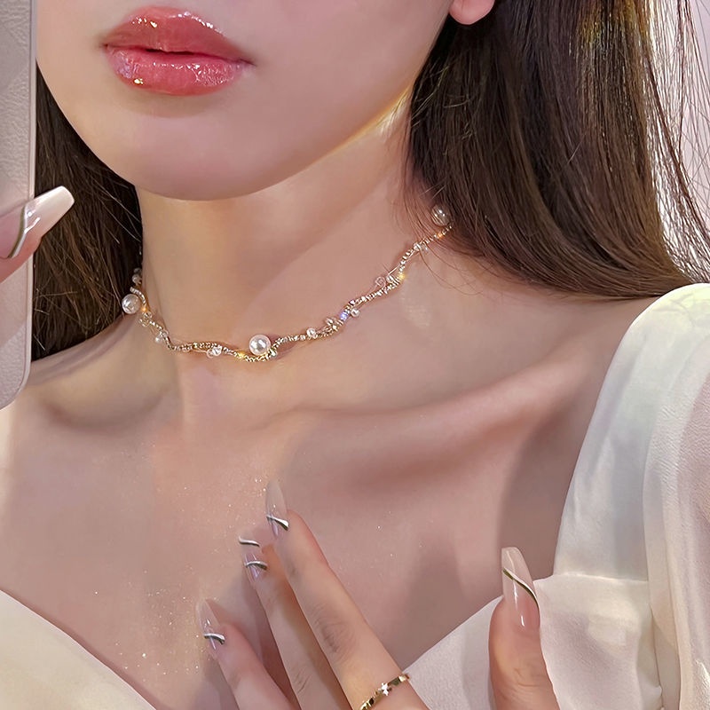 Vòng cổ Nhiều Lớp Đính Ngọc Trai Cao Cấp Thời Trang 2022 nec