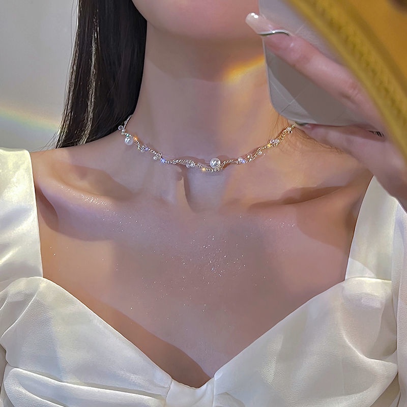 Vòng cổ Nhiều Lớp Đính Ngọc Trai Cao Cấp Thời Trang 2022 nec