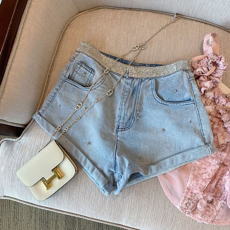 Jiashucheng Quần Short Denim Lưng Cao Dáng Ôm Dễ Phối Đồ Phong Cách Mới Mùa Hè Cho Nữ