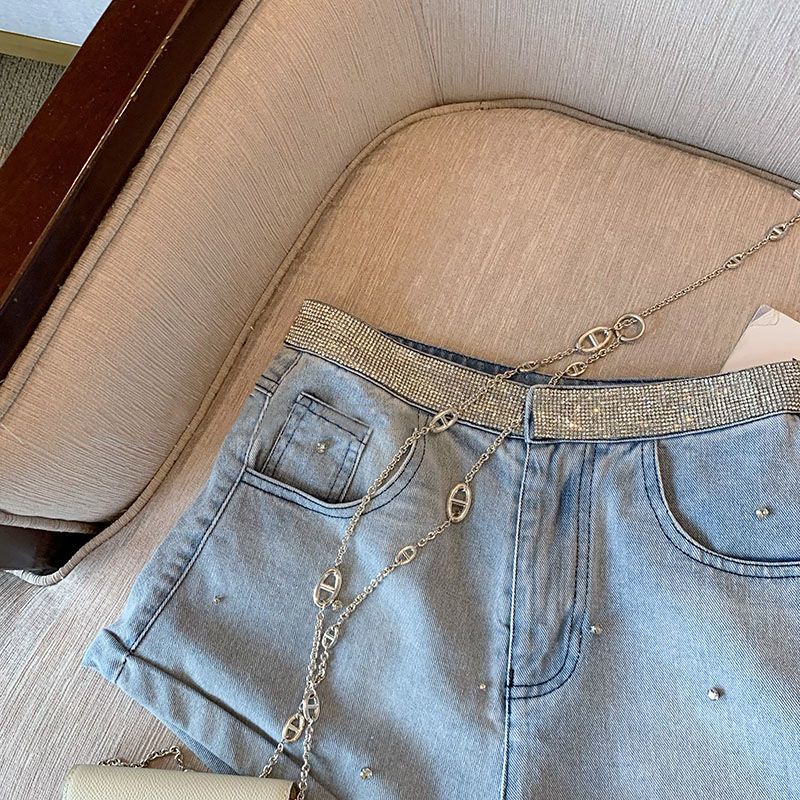 Jiashucheng Quần Short Denim Lưng Cao Dáng Ôm Dễ Phối Đồ Phong Cách Mới Mùa Hè Cho Nữ