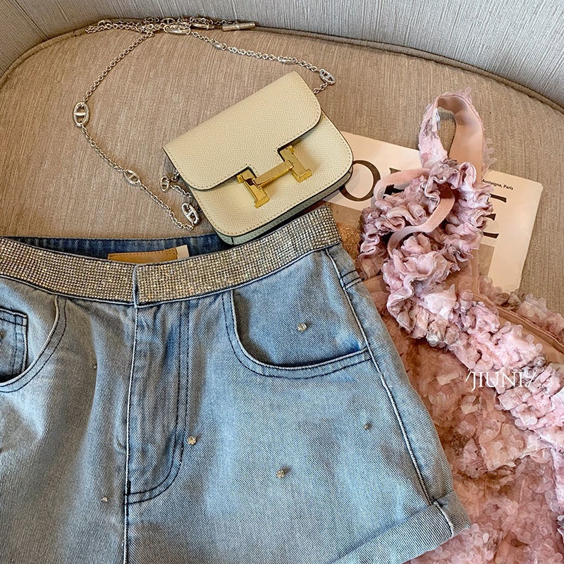 Jiashucheng Quần Short Denim Lưng Cao Dáng Ôm Dễ Phối Đồ Phong Cách Mới Mùa Hè Cho Nữ