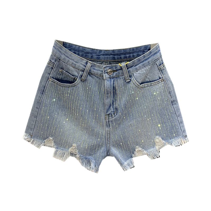 Jiashucheng Quần Short Denim Dáng Chữ a Cạp Cao Đính Kim Cương Nóng Bỏng Thời Trang Mùa Hè Mới Dễ Phối Đồ Cho Nữ