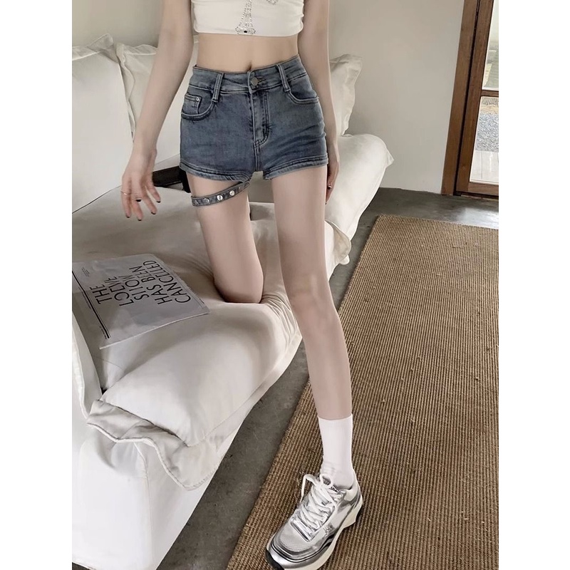 Jiashucheng Quần Short Denim Màu Sáng Lưng Cao Dáng Ôm Phong Cách Retro Mỹ Thời Trang Mùa Hè Dành Cho Nữ