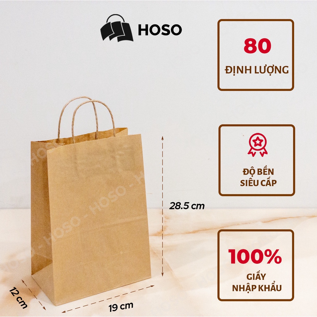 50 Túi giấy kraft V3 Nhật nâu có quai đựng quần áo, phụ kiện, sản phẩm thời trang