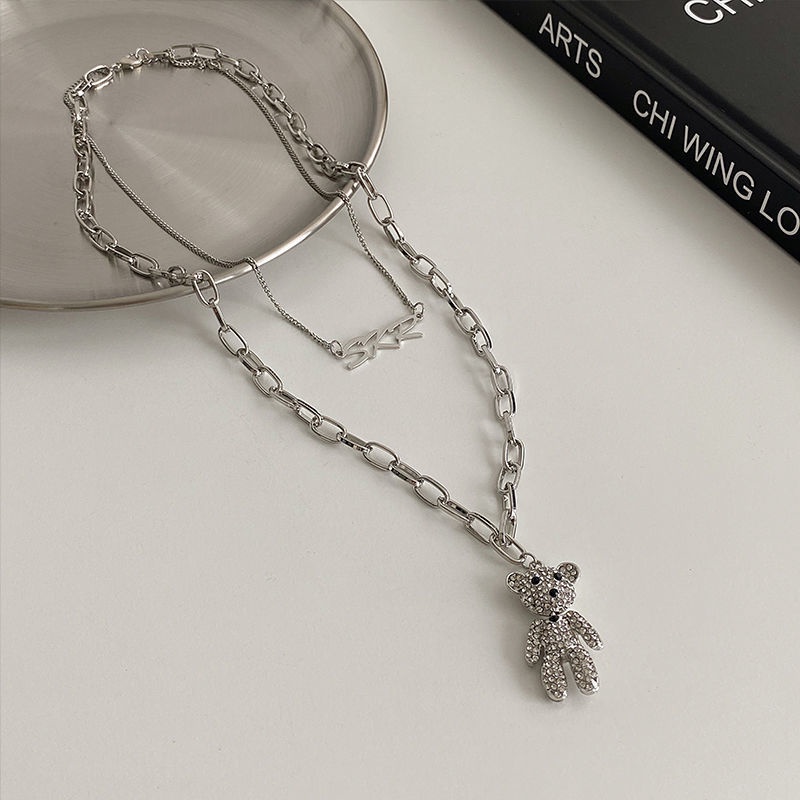 Vòng cổ Mặt Hình Gấu Đính Đá Dễ Thương Phong Cách Hip Hop Cho Nữ