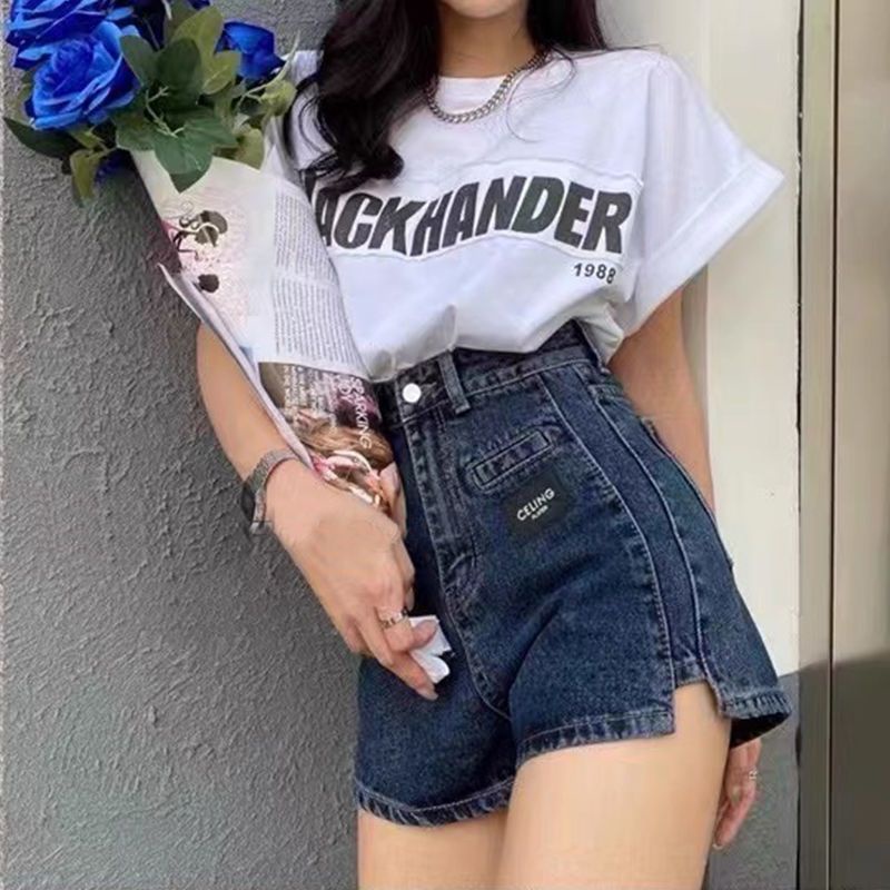 Jiashucheng Quần Short Denim Lưng Cao Dáng Chữ a Rộng Thời Trang Mới Cho Nữ
